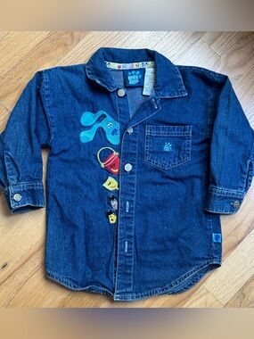 Blues Clues 1999 character embroidered Denim button down LS shirt kids sz 4
